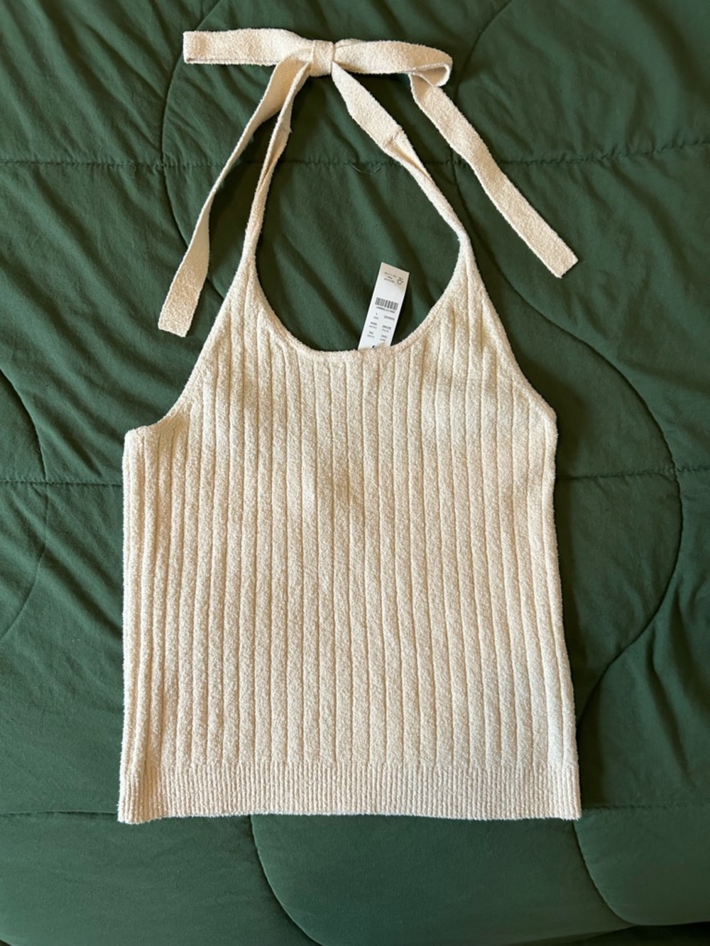 J. Crew Cream Ribbed Halter Tie-Back Tank